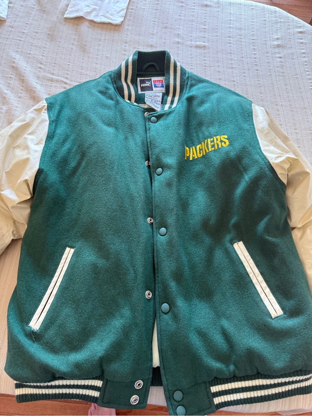 Official licensed Puma NFL Green Bay Packers varsity/letterman bomber jacket